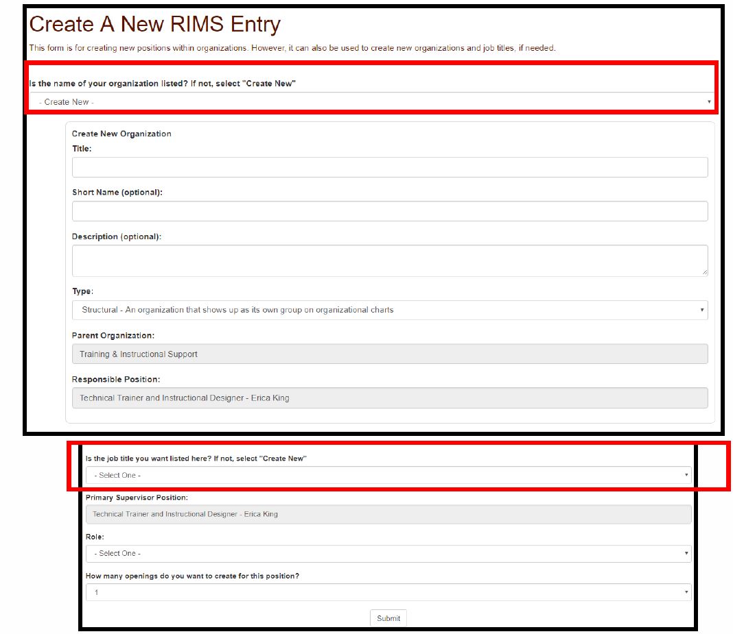 Create New RIMS Entry