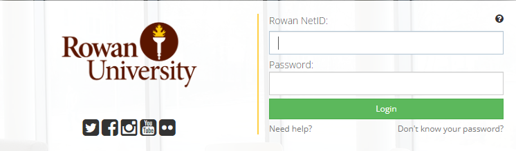 Rowan NetID and password fields with green log in button