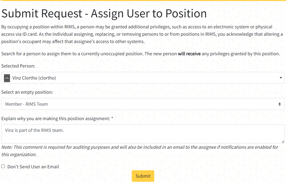 Assign User to Position