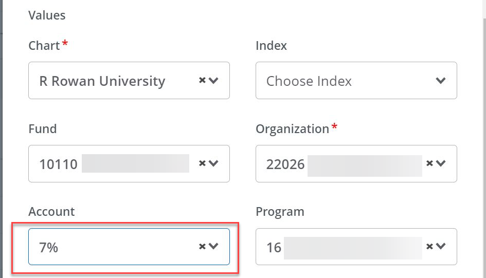 In the budget status by account screen the account field has a "7%" highlighted in red