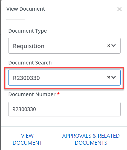 View Document screen document search field highlighted in red