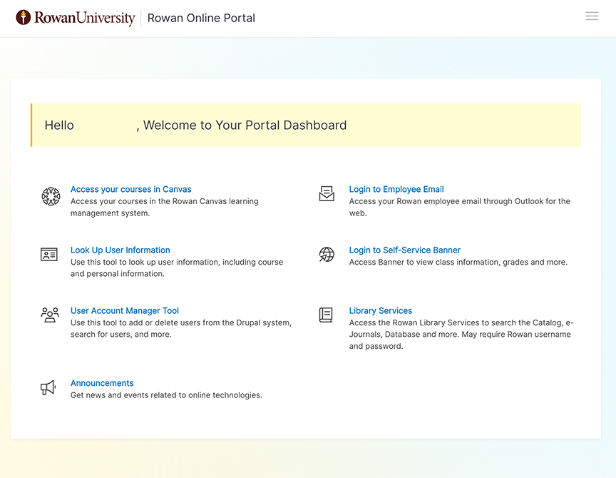 Rowan Online Portal Screen