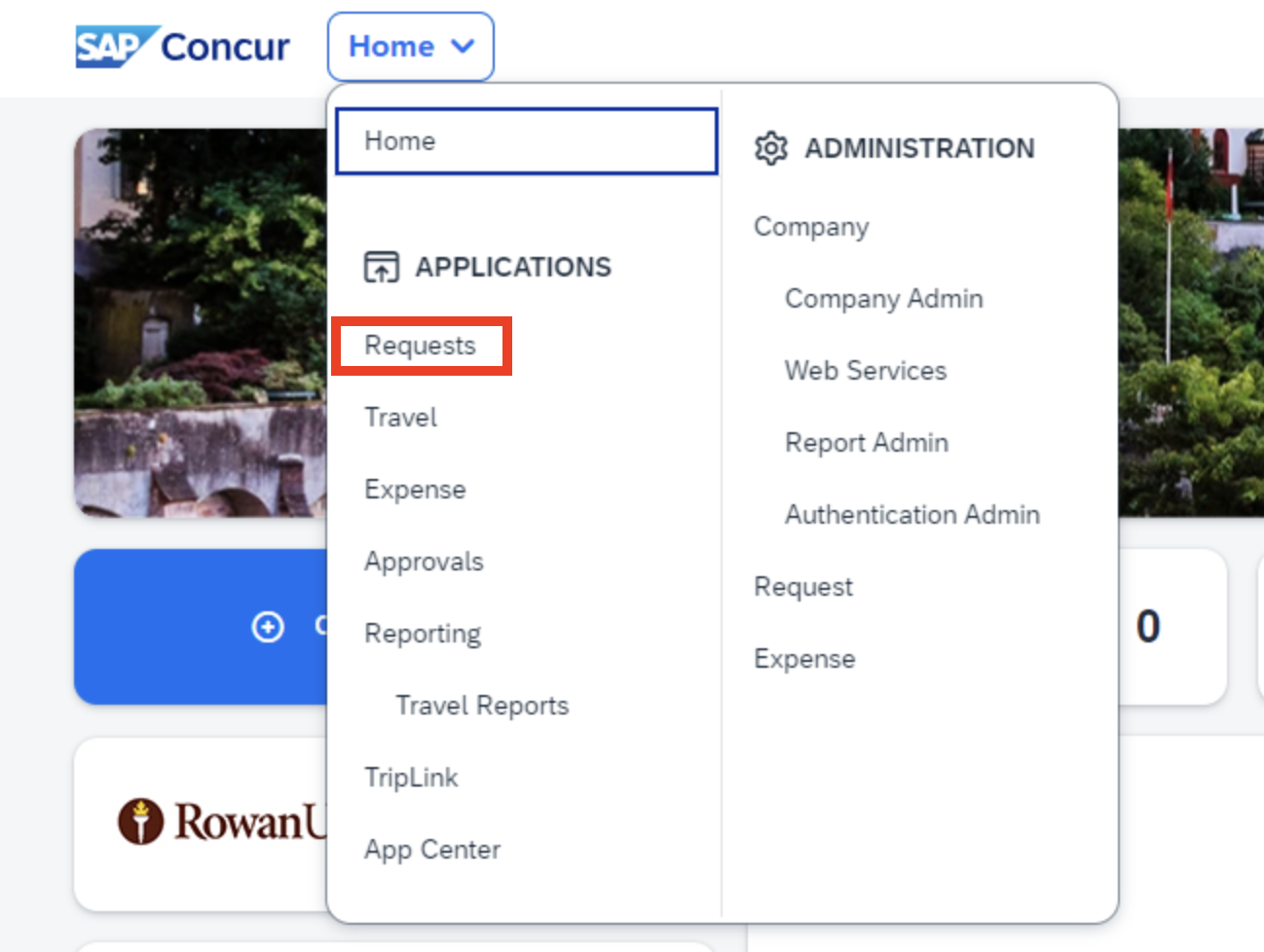 Concur Home Page, Home>Requests 