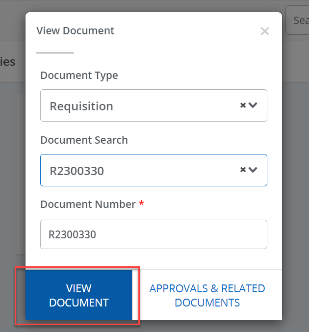 View Document pop-up with the View Document button highlighted in red