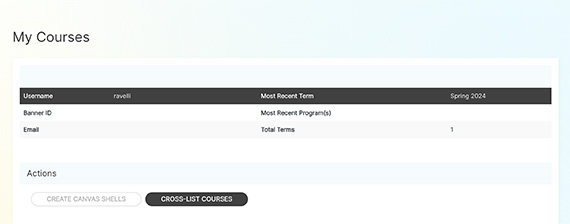 Cross-List Button is highlighted on the My Courses page.