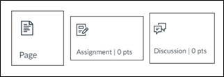 Assign to item identification icons for Page, Assignment (assignments and quizzes), and Discussion.