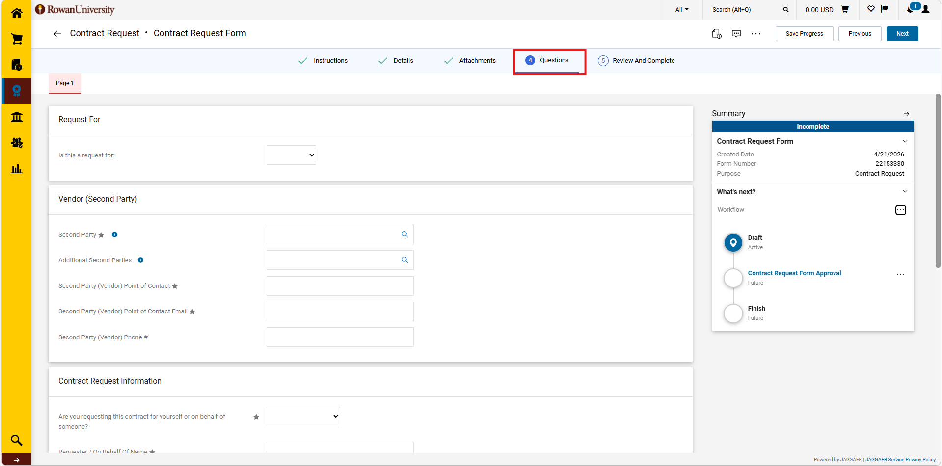 A box around a questions tab.
