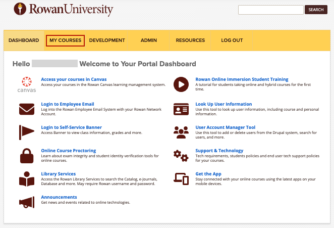Highlighting the My Courses tab in the top navigation menu.