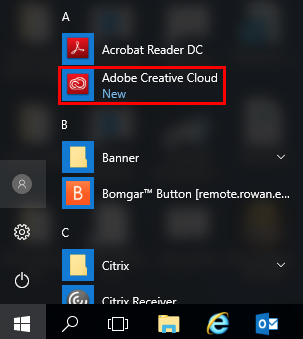Start Menu - Adobe Creative Cloud