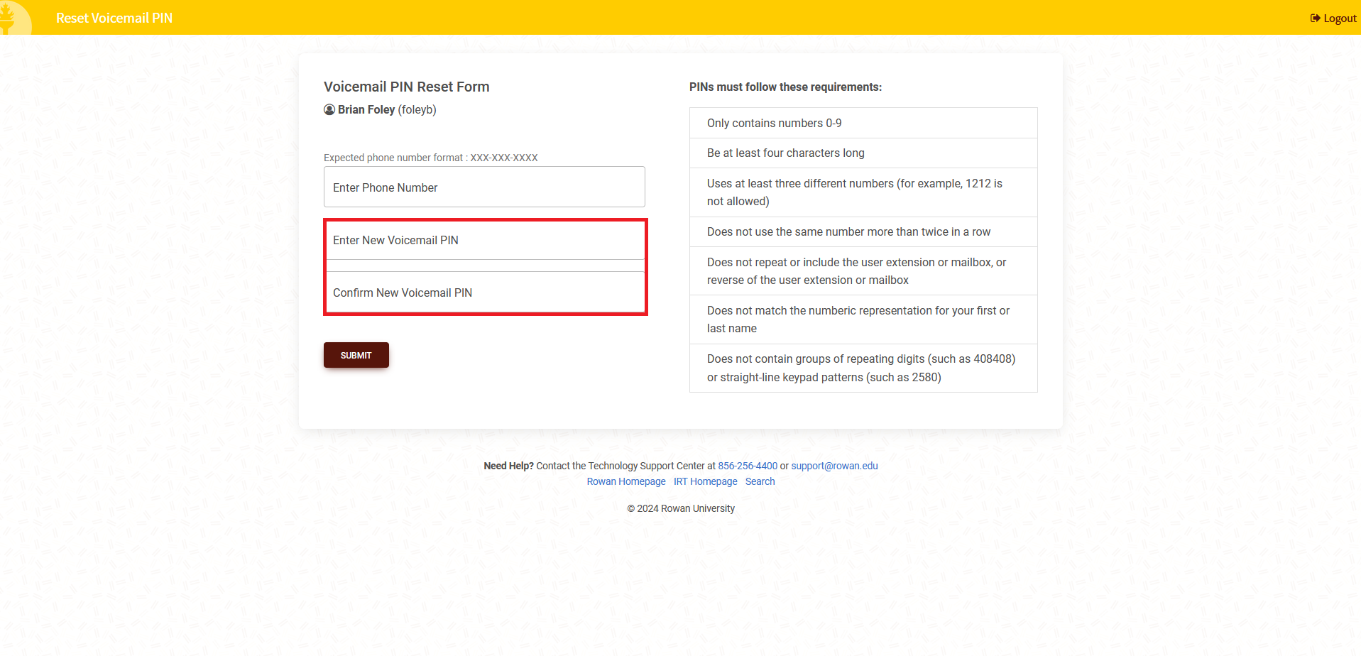 Enter your new PIN in the red boxes