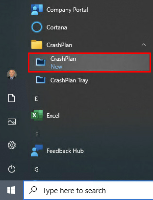 CrashPlan Start Menu