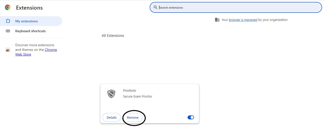 Remove Proctorio extension in Chrome