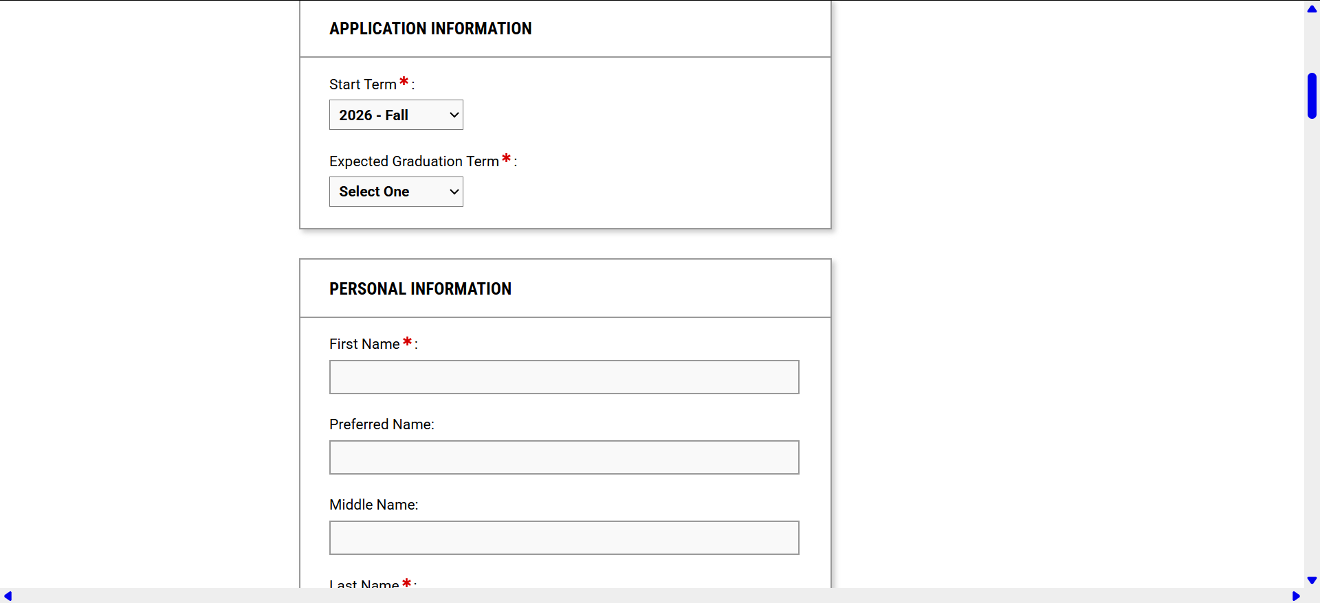 Student application form
