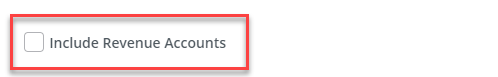 checkbox unchecked next to the option "Include all revenue accounts" denoting they will NOT be included