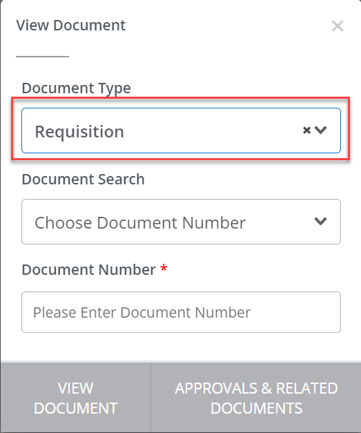 View Document with Requisition highlighted in red