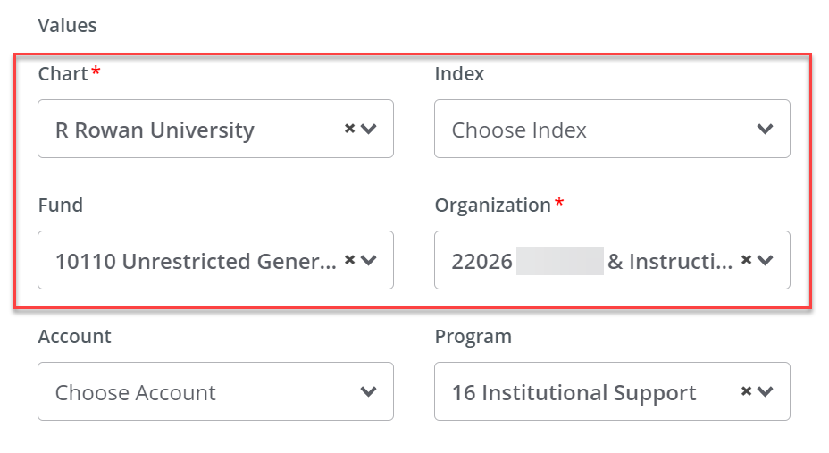 in the budget status by account screen "Chart, Index, Fund, And Organization" fields are all highlighted in red, account field is empty