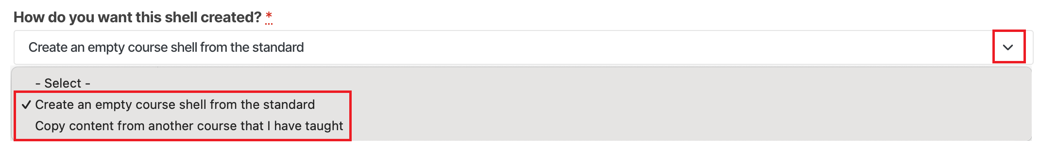 Shell creation options