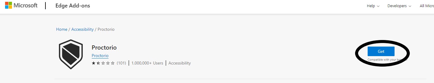 Image showing Proctorio Get button in Edge