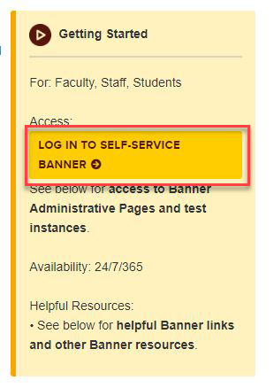 Screen with Button highlighted that says "log in to Self-Service Banner"