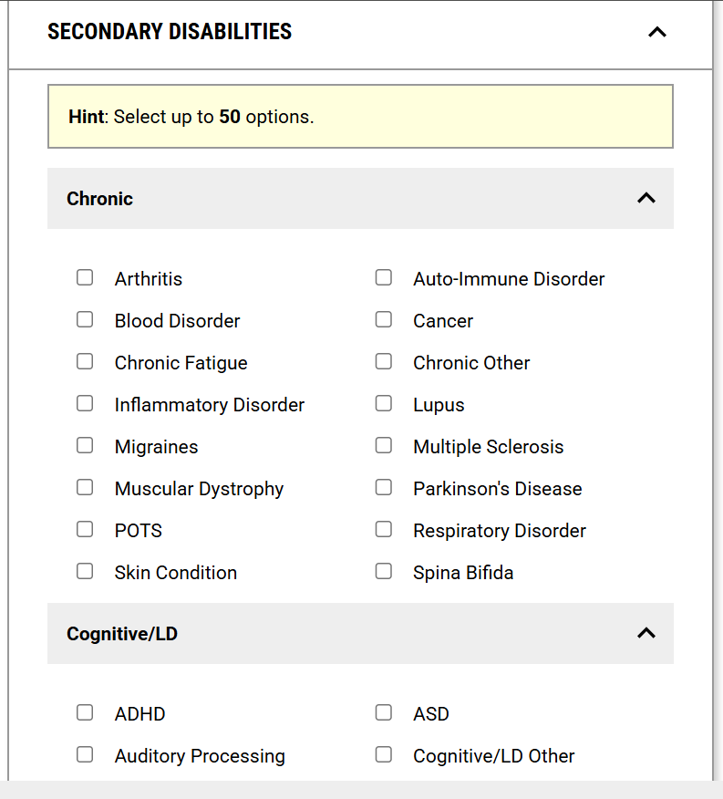 Secondary disability options