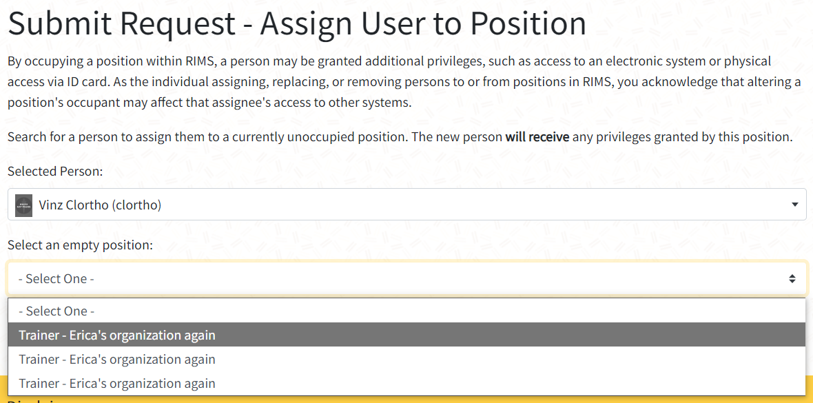 Assign User to Position