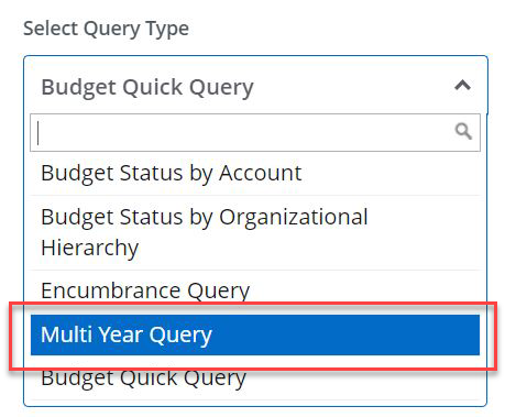 select query type screen "Multi year query" is highlighted in red