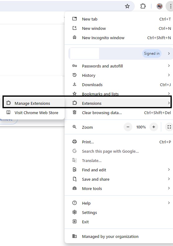 Image of Chrome menu